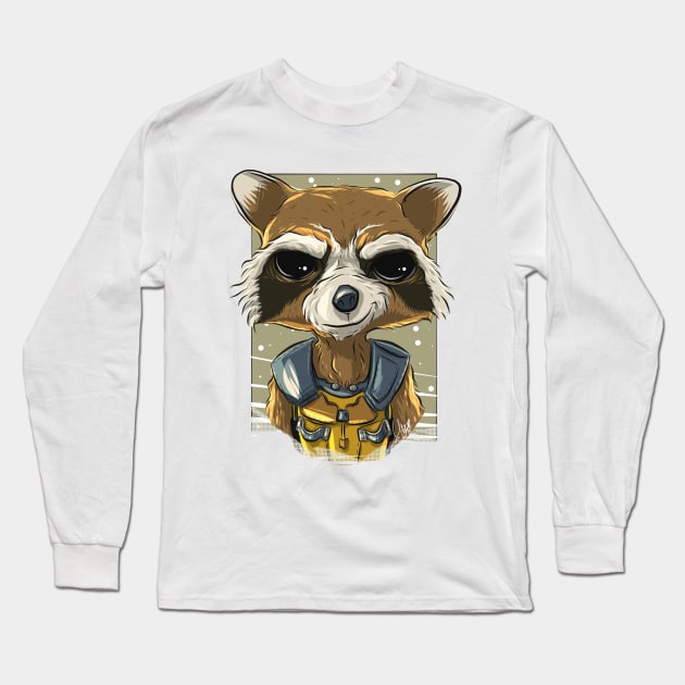 Pop Culture Caricature #14 - Rocket Raccoon Long Sleeve T-Shirt by yazgar